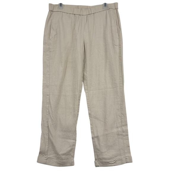 J. Jill Crop Pants Size M Petite Beige Stretch Linen Blend Pull On Cuffed - Picture 1 of 10